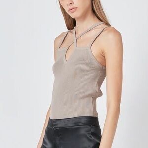 Endless Rose Strap Detail Fitted Knit Top size small